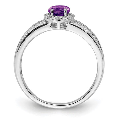 Sterling Silver Rhodium Plated Polished Amethyst & White Topaz Ring
