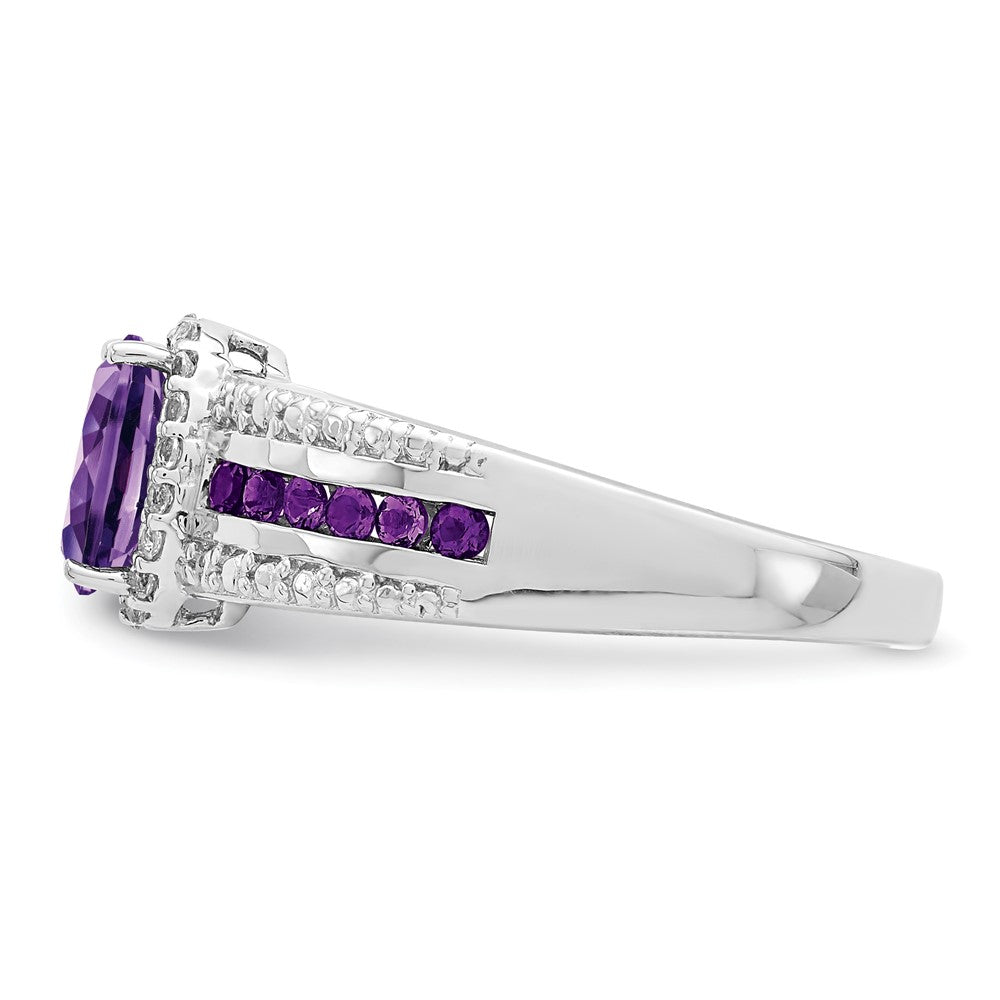 Sterling Silver Rhodium Plated Polished Amethyst & White Topaz Ring