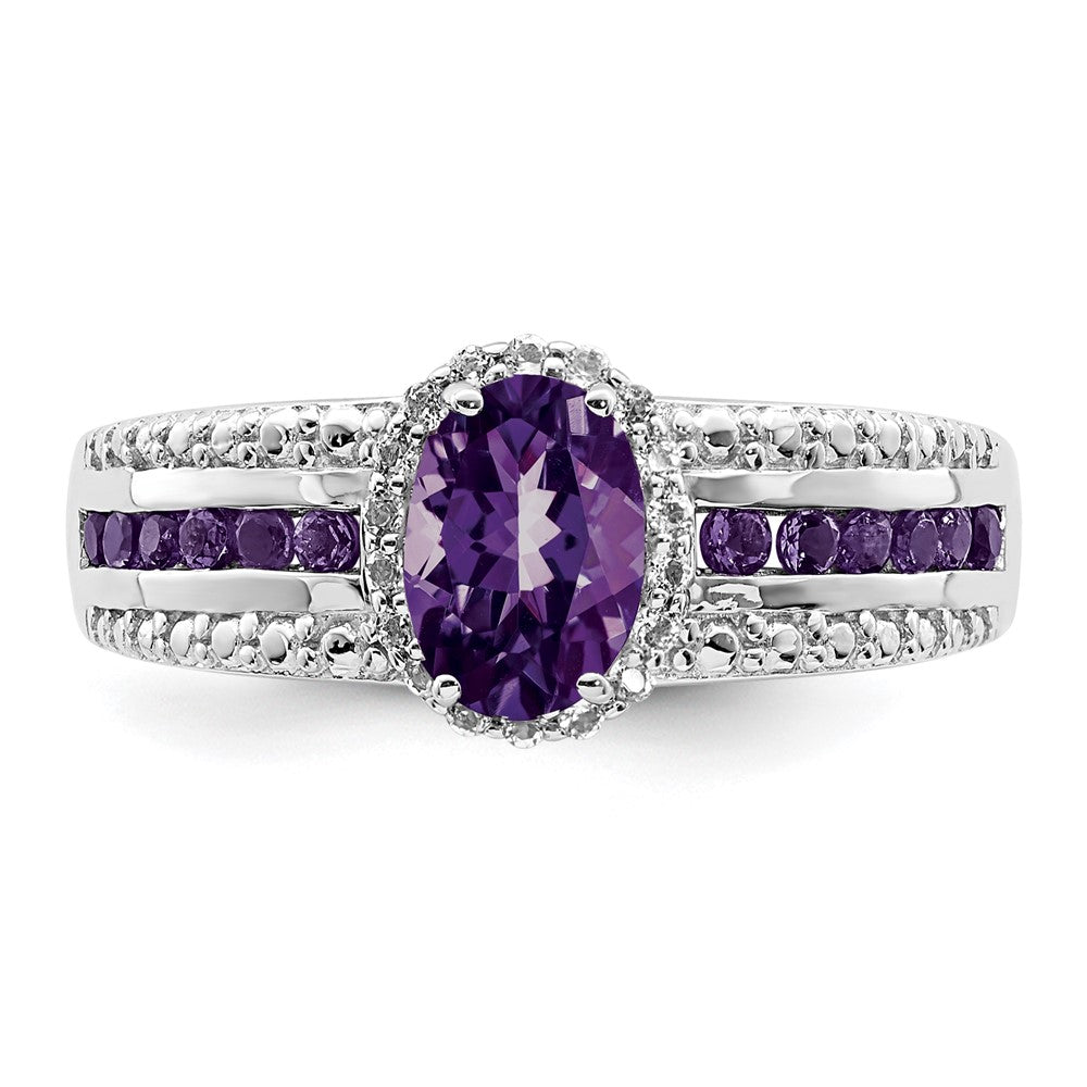 Sterling Silver Rhodium Plated Polished Amethyst & White Topaz Ring