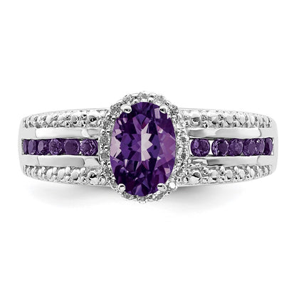 Sterling Silver Rhodium Plated Polished Amethyst & White Topaz Ring