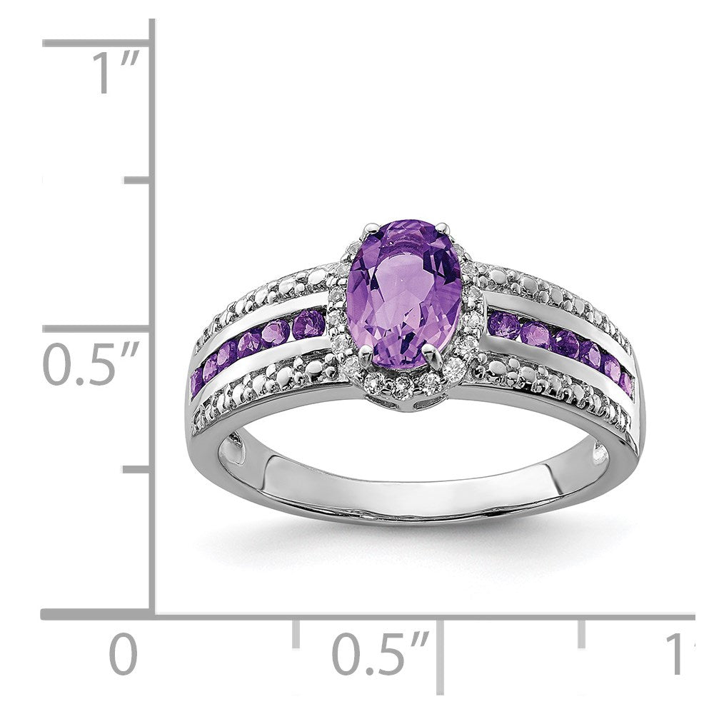 Sterling Silver Rhodium Plated Polished Amethyst & White Topaz Ring