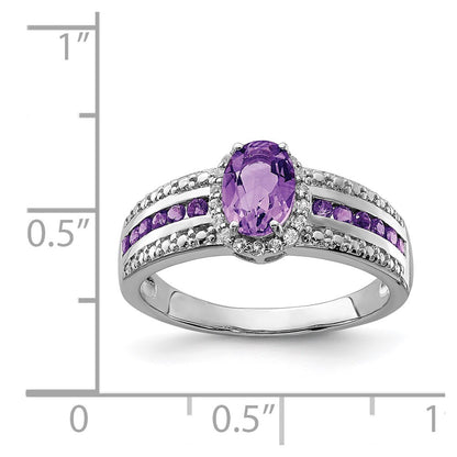 Sterling Silver Rhodium Plated Polished Amethyst & White Topaz Ring