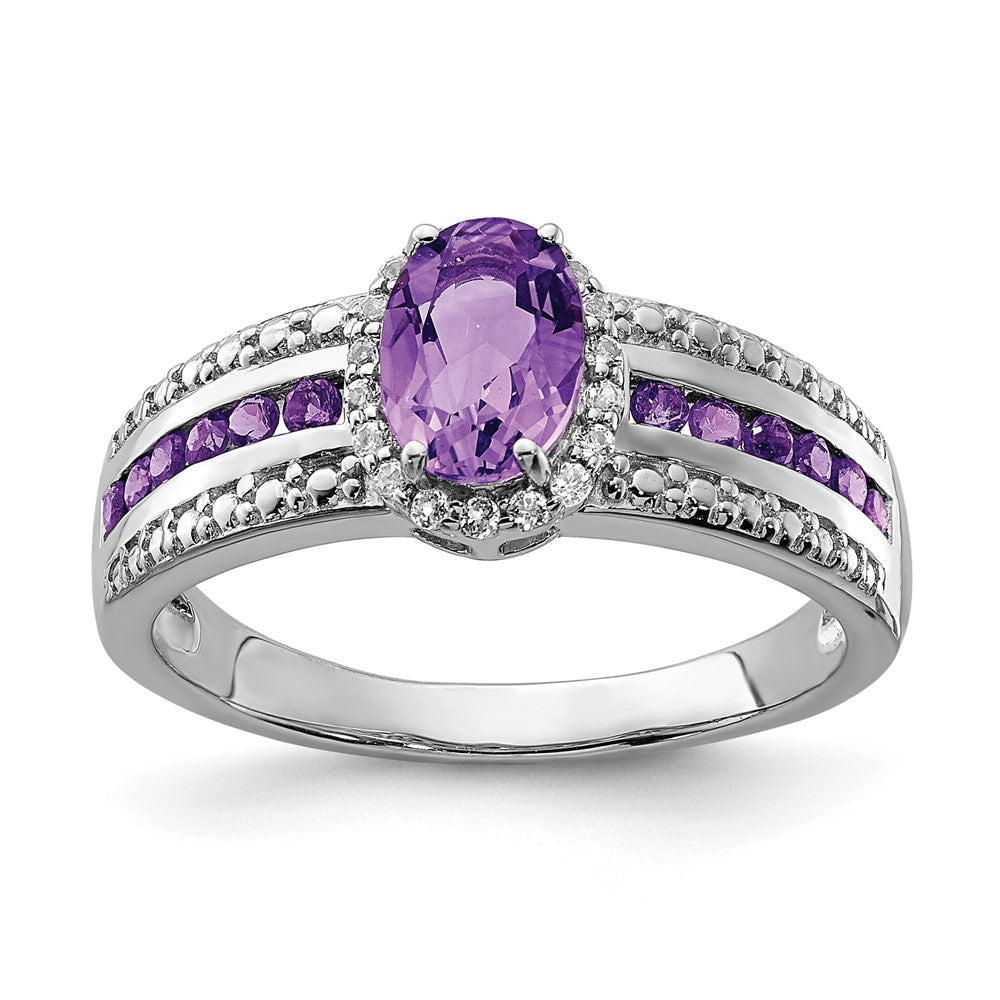 Sterling Silver Rhodium Plated Polished Amethyst & White Topaz Ring
