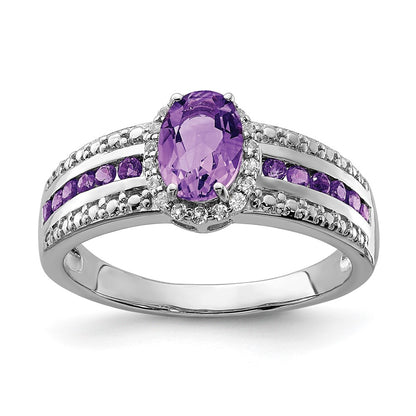 Sterling Silver Rhodium Plated Polished Amethyst & White Topaz Ring