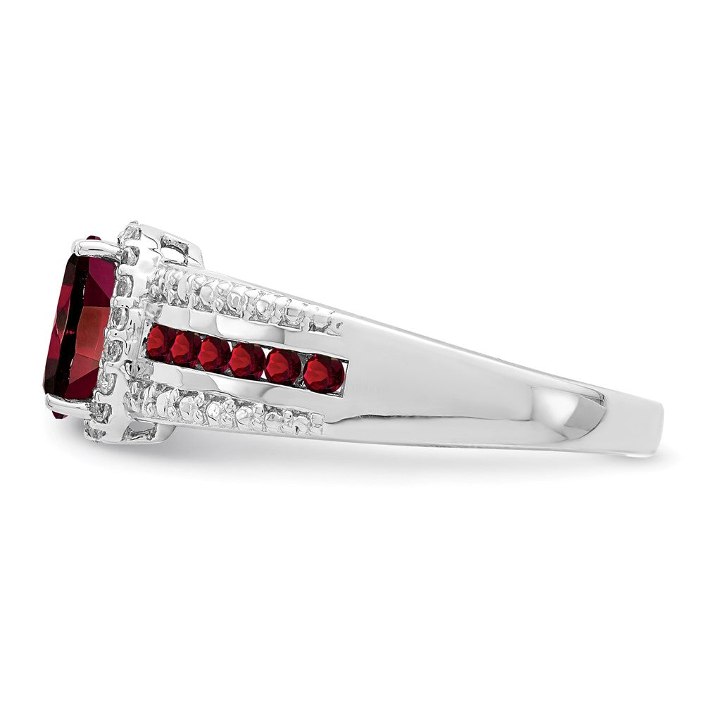 Sterling Silver Rhodium Plated Garnet And White Topaz Ring