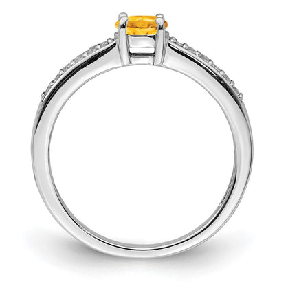 Sterling Silver Rhodium Plated Citrine And White Topaz Ring