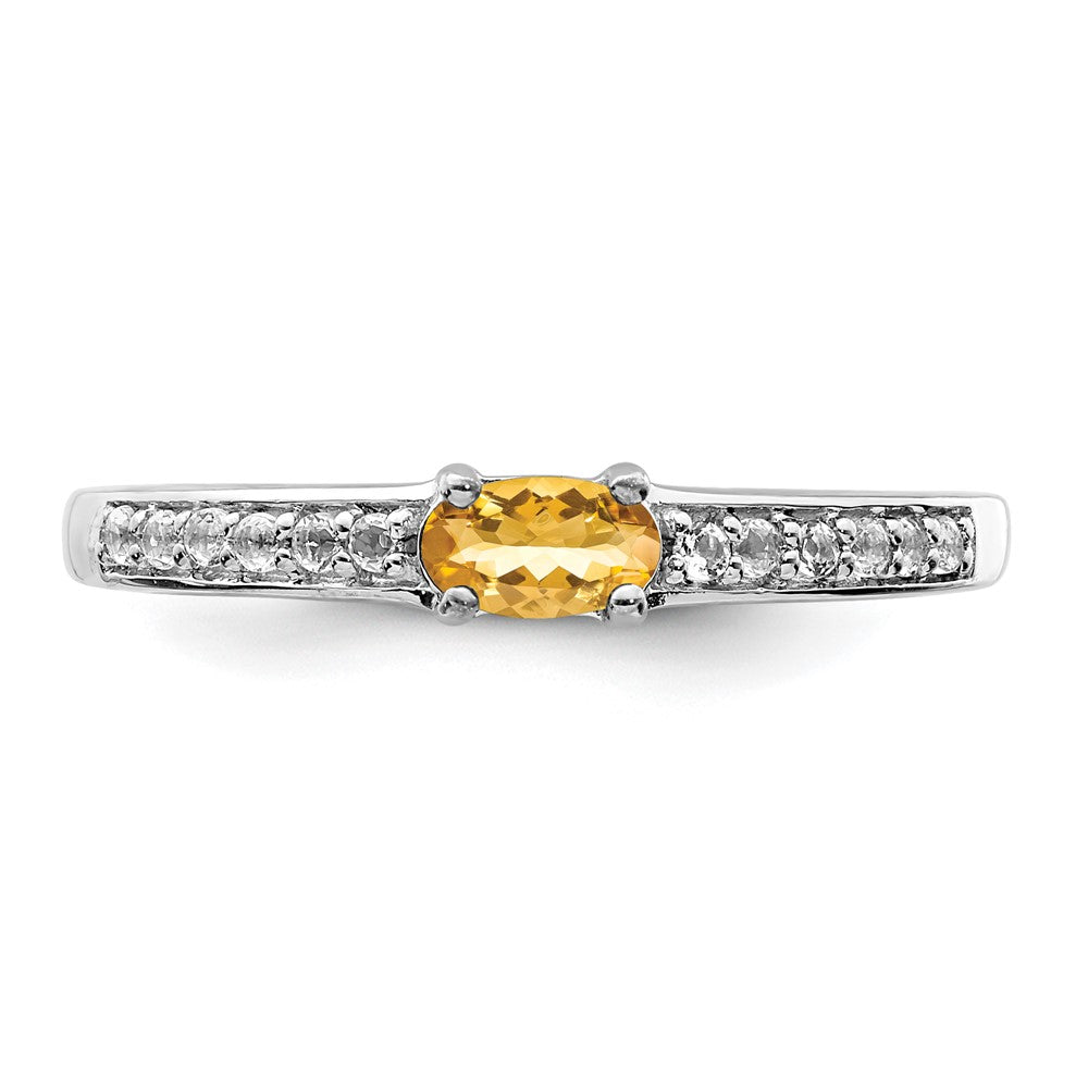 Sterling Silver Rhodium Plated Citrine And White Topaz Ring