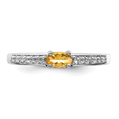 Sterling Silver Rhodium Plated Citrine And White Topaz Ring
