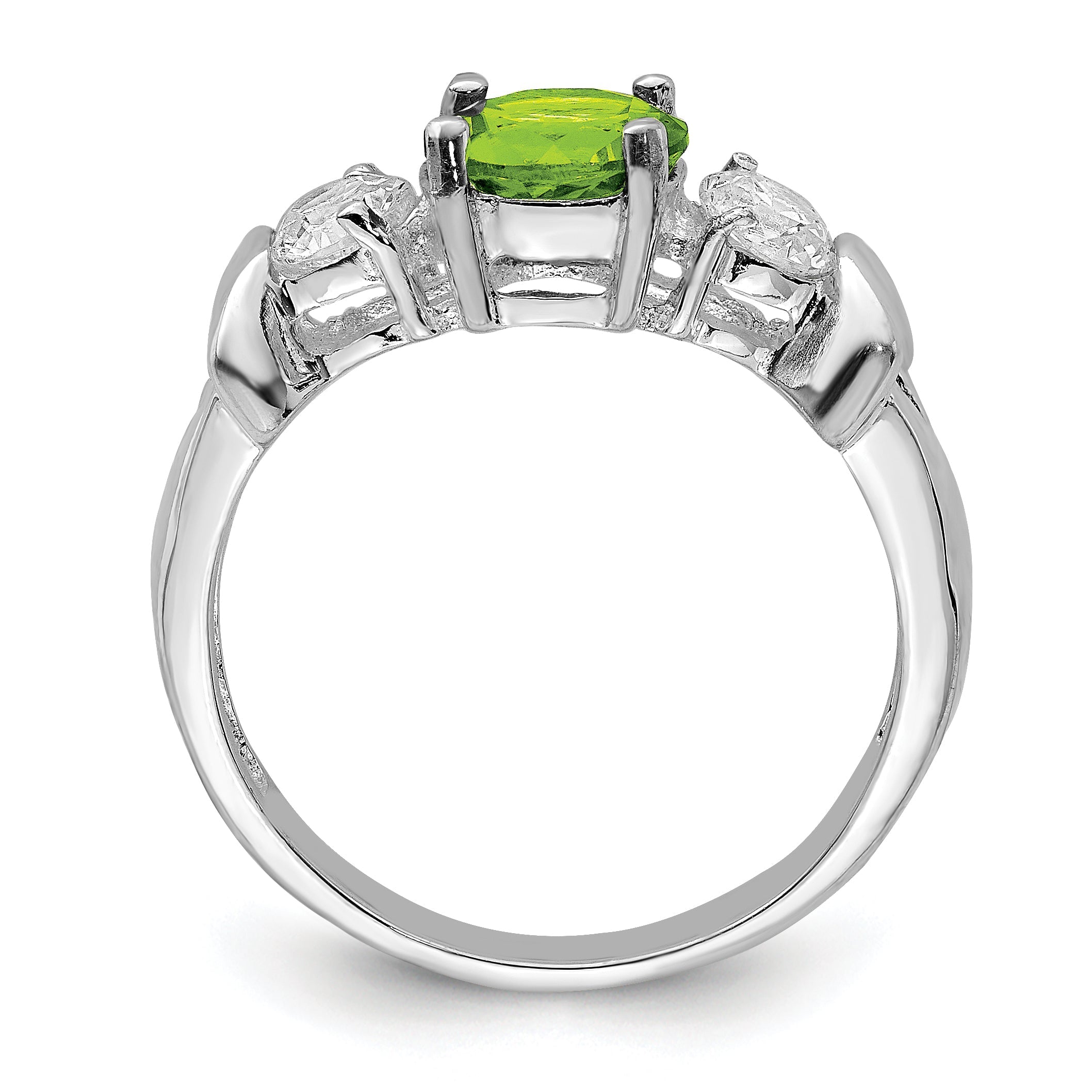 Sterling Silver Rhodium Peridot & Cz Ring (Size 7 Only)