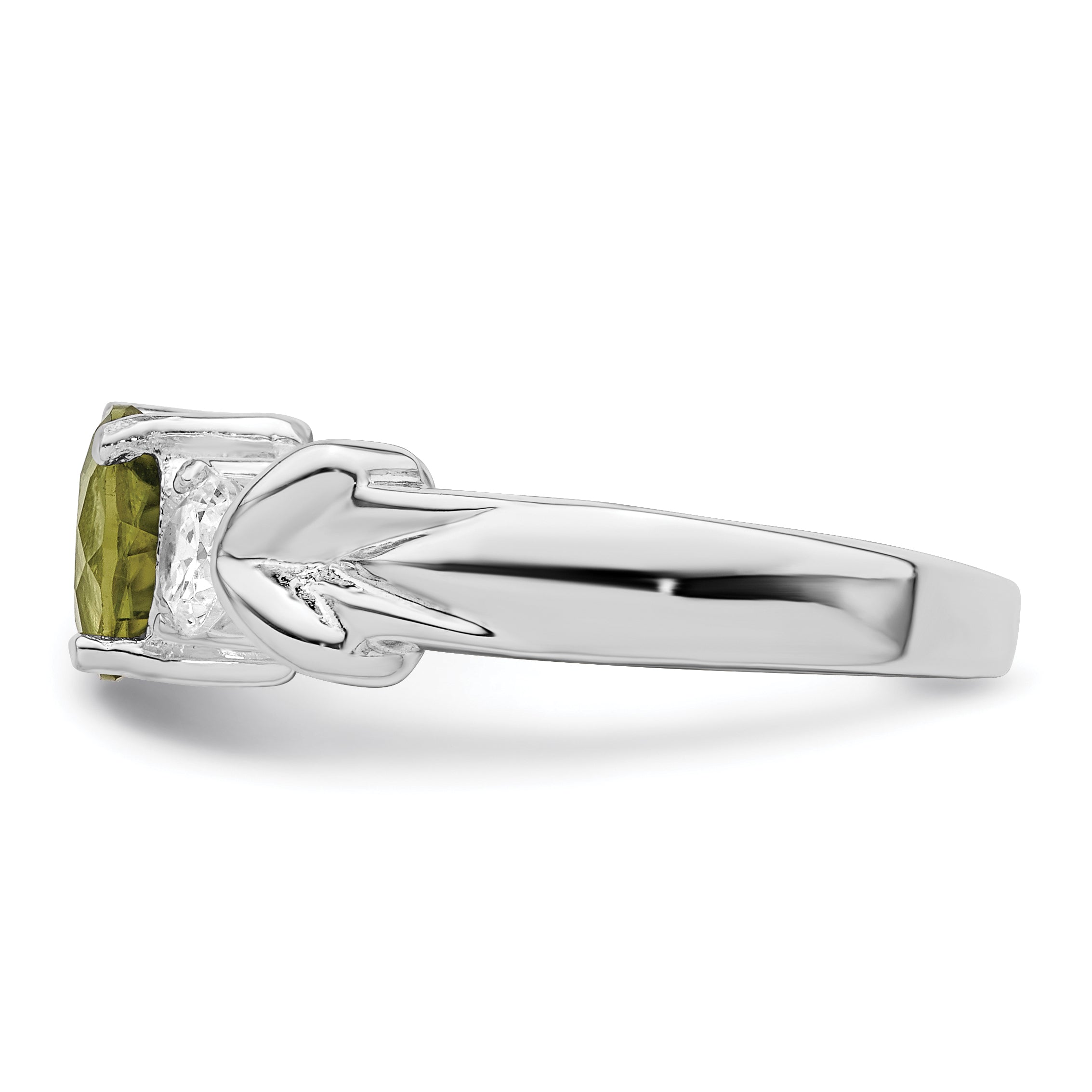Sterling Silver Rhodium Peridot & Cz Ring (Size 7 Only)
