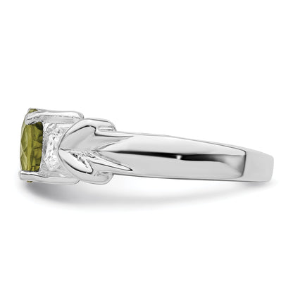 Sterling Silver Rhodium Peridot & Cz Ring (Size 7 Only)