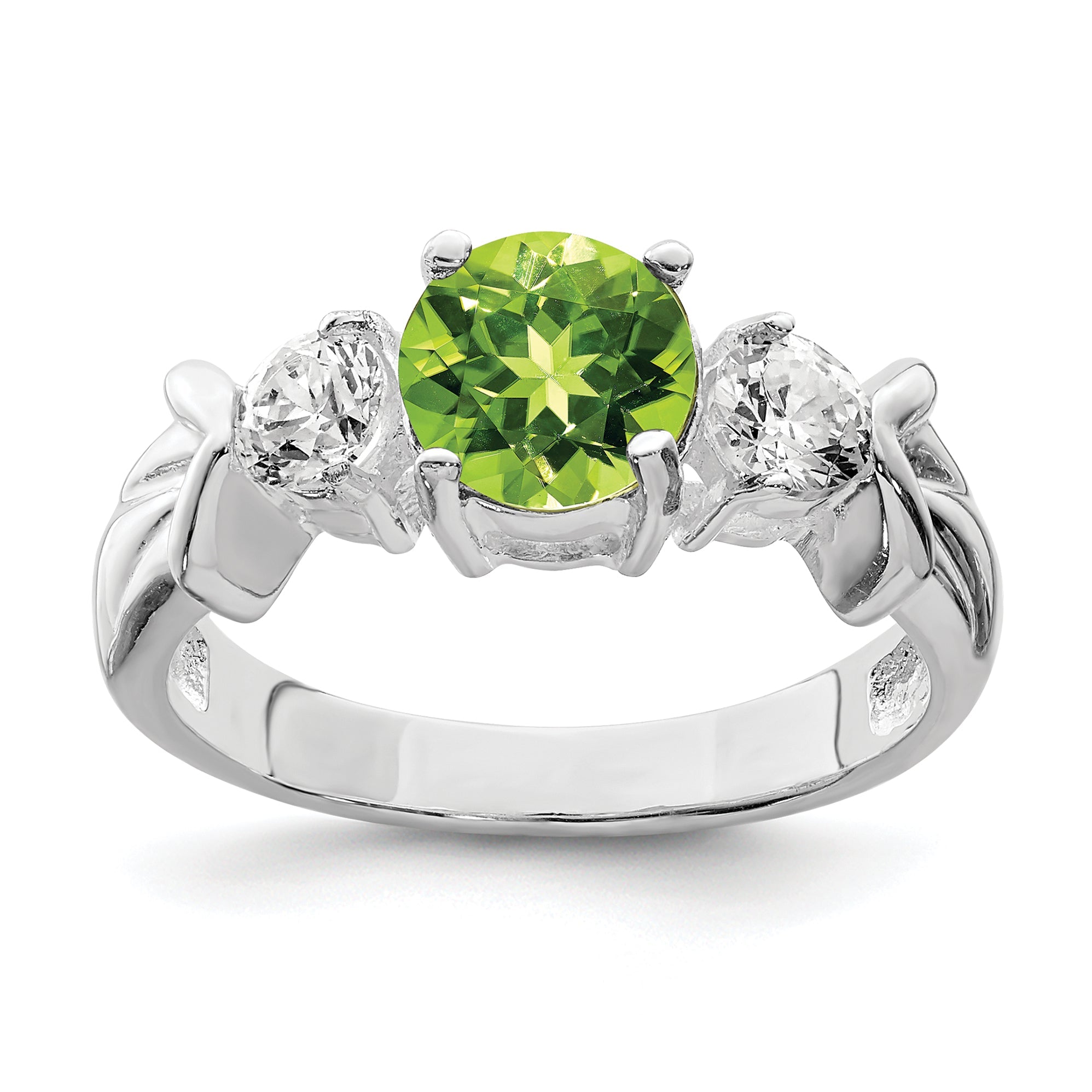 Sterling Silver Rhodium Peridot & Cz Ring (Size 7 Only)