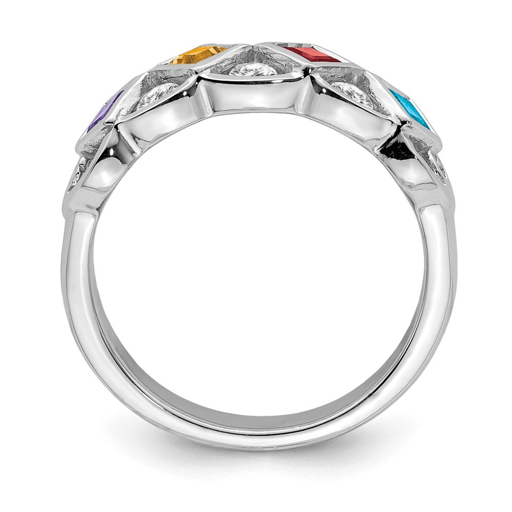 Sterling Silver Ss Rhodium Plated Cz, Amethyst, Citrine, Garnet & Blue Topaz Ring