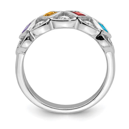 Sterling Silver Ss Rhodium Plated Cz, Amethyst, Citrine, Garnet & Blue Topaz Ring