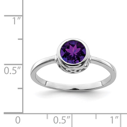 Sterling Silver Rhodium Plated Polished Amethyst Round Ring