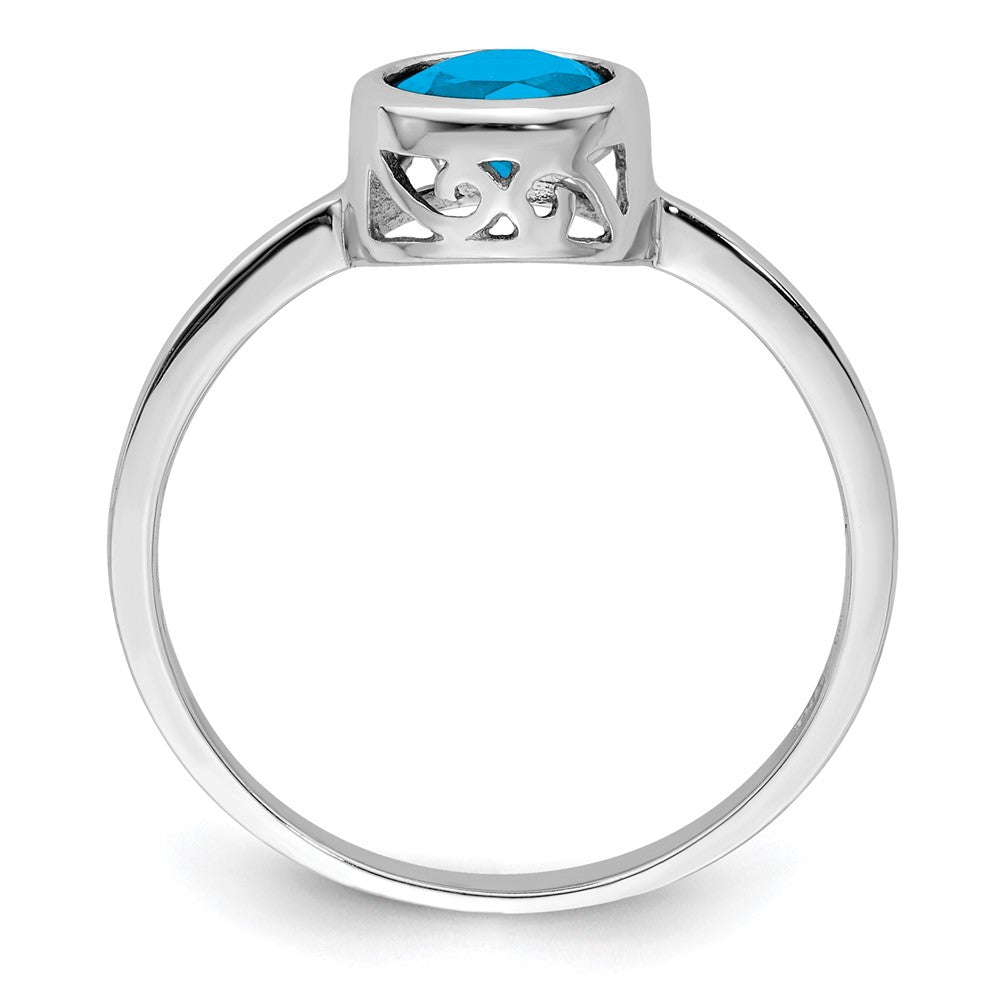 Sterling Silver Rhodium Plated Polished Blue Topaz Round Ring