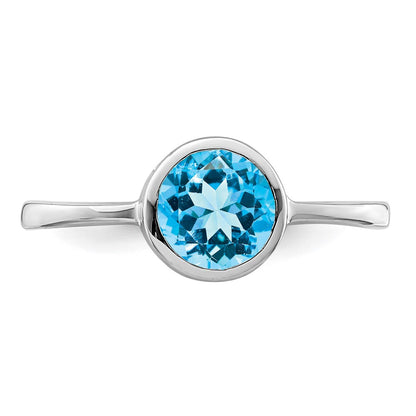 Sterling Silver Rhodium Plated Polished Blue Topaz Round Ring