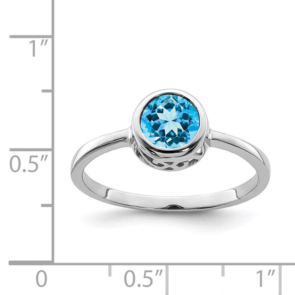 Sterling Silver Rhodium Plated Polished Blue Topaz Round Ring