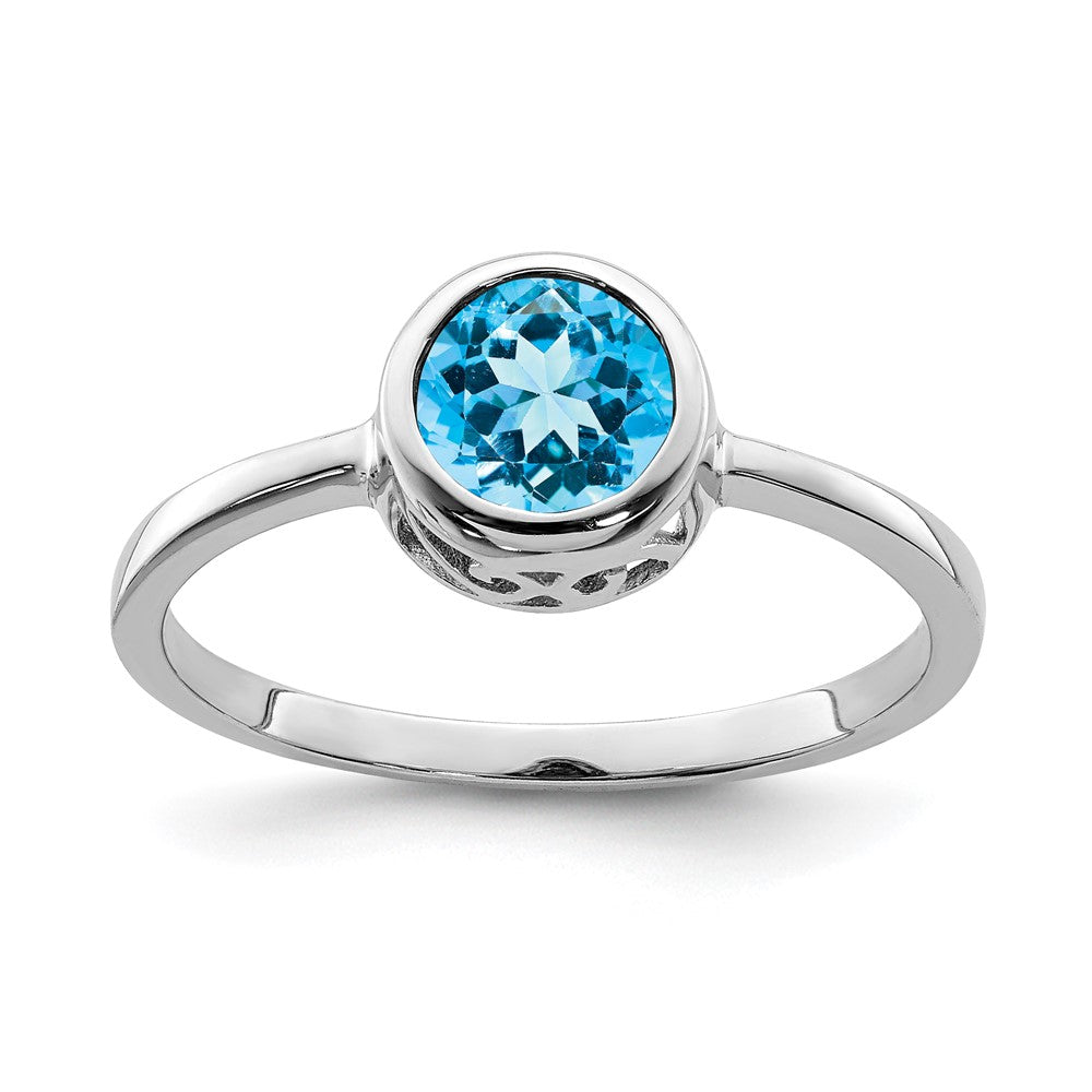 Sterling Silver Rhodium Plated Polished Blue Topaz Round Ring