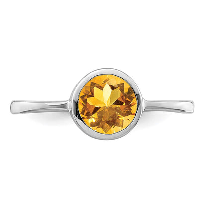 Sterling Silver Rhodium Plated Polished Citrine Round Ring