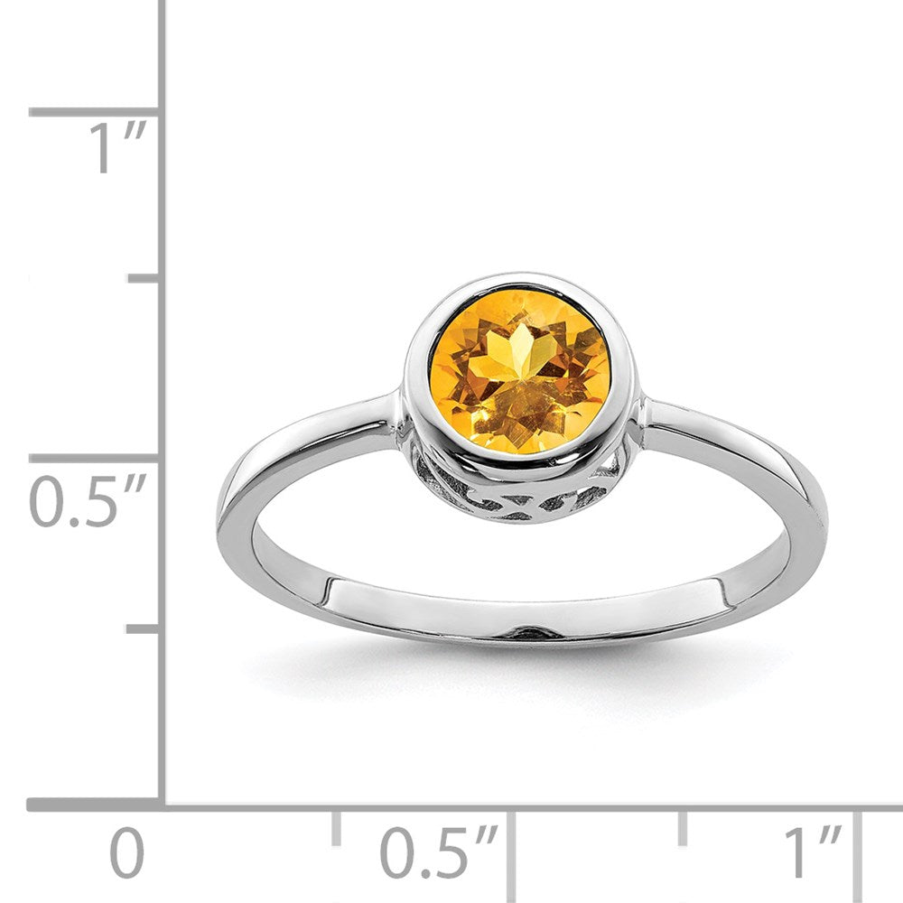 Sterling Silver Rhodium Plated Polished Citrine Round Ring