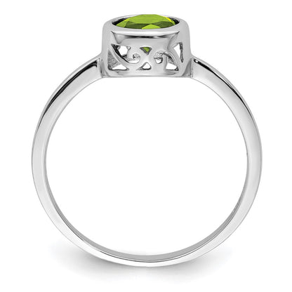 Sterling Silver Rhodium Plated Polished Peridot Round Ring