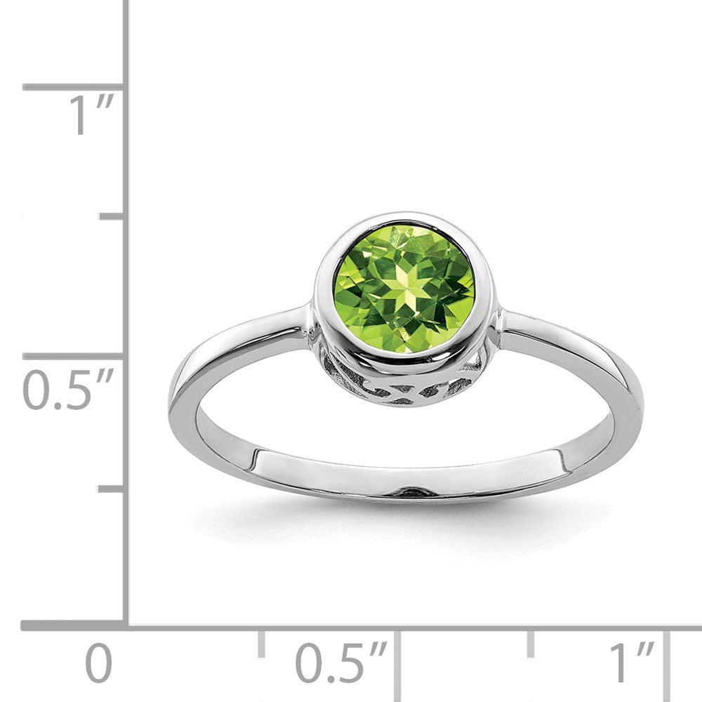 Sterling Silver Rhodium Plated Polished Peridot Round Ring