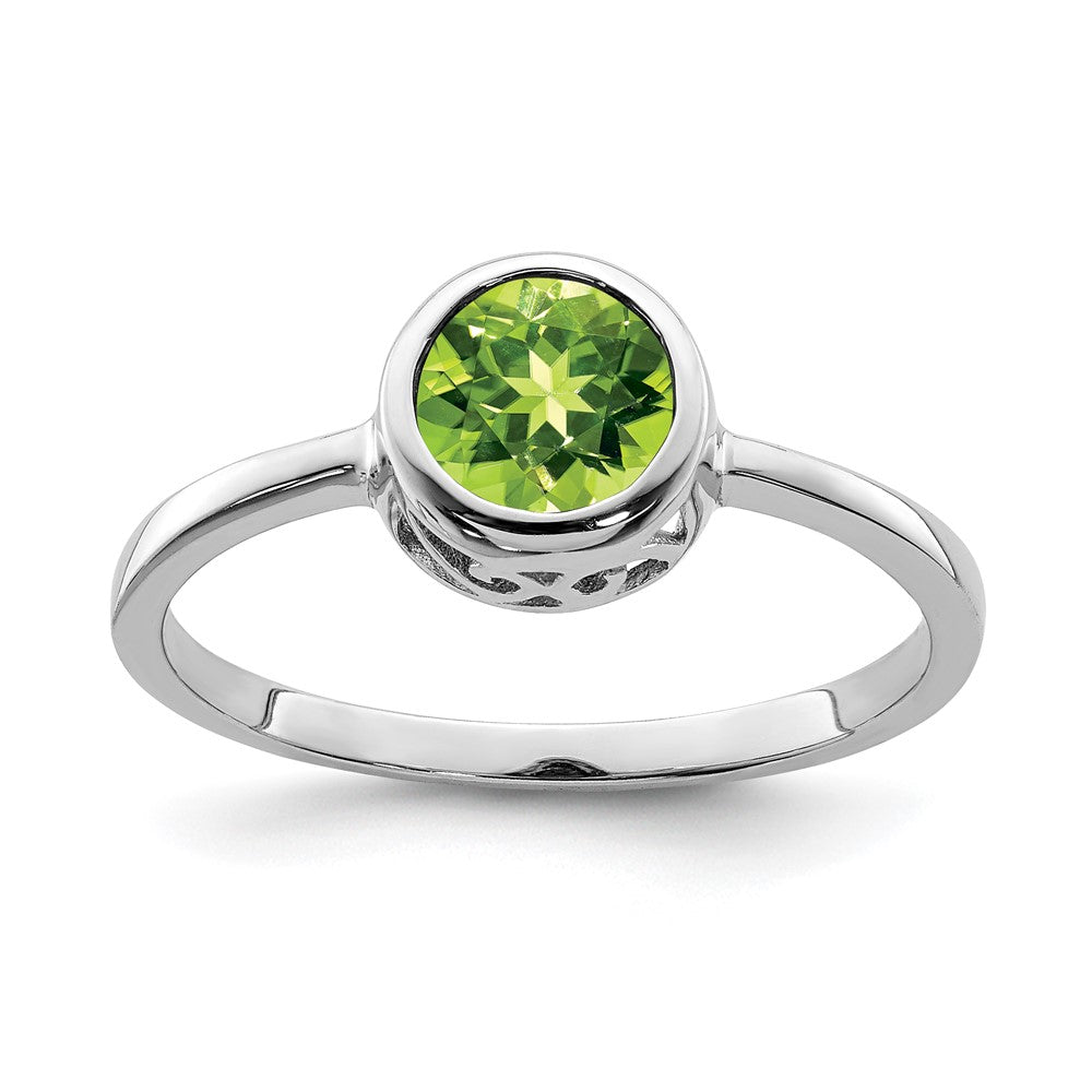 Sterling Silver Rhodium Plated Polished Peridot Round Ring