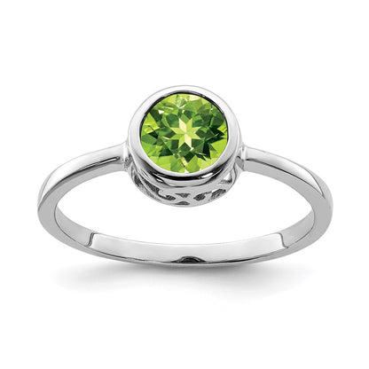 Sterling Silver Rhodium Plated Polished Peridot Round Ring