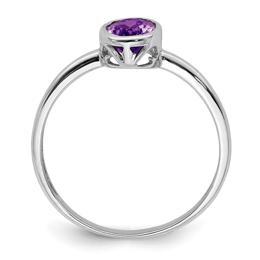 Sterling Silver Rhodium Plated Polished Amethyst Oval Ring