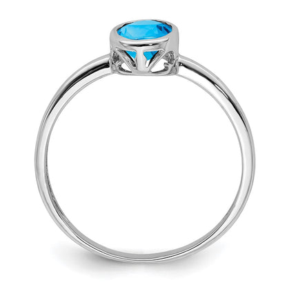 Sterling Silver Rhodium Plated Polished Blue Topaz Oval Ring