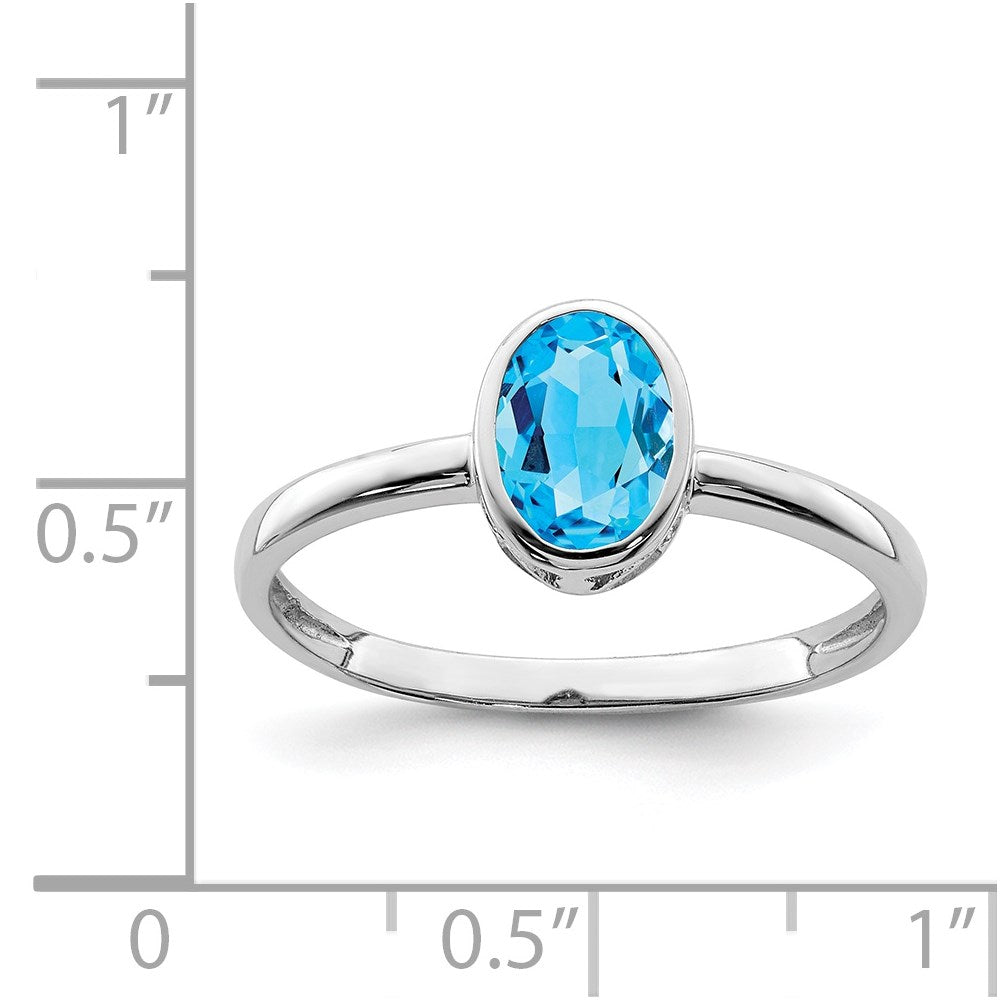 Sterling Silver Rhodium Plated Polished Blue Topaz Oval Ring