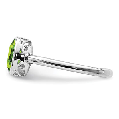 Sterling Silver Rhodium Plated Polished Peridot Oval Ring