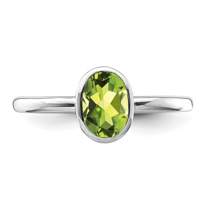 Sterling Silver Rhodium Plated Polished Peridot Oval Ring