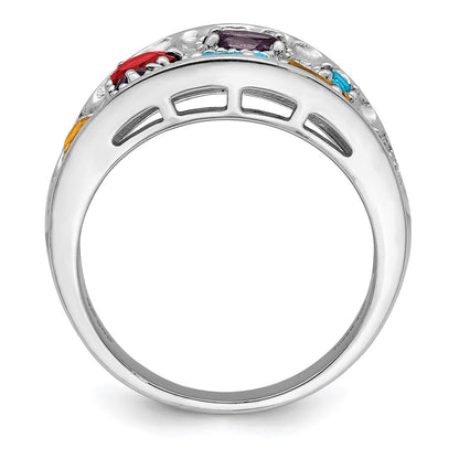 Sterling Silver Rhodium Plt Amethyst/Citrine/Blue Topaz/Garnet/Peridot Ring