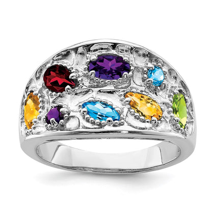 Sterling Silver Rhodium Plt Amethyst/Citrine/Blue Topaz/Garnet/Peridot Ring