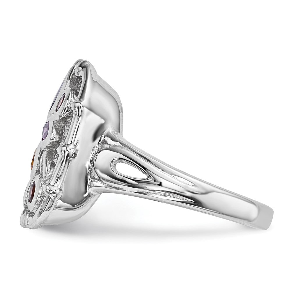 Sterling Silver Rhodium Plated Multi Gemstone Ring