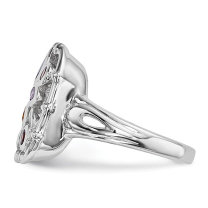 Sterling Silver Rhodium Plated Multi Gemstone Ring