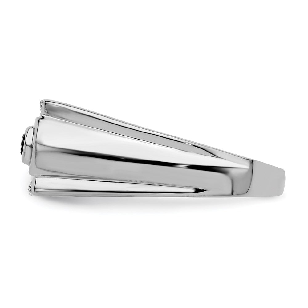 Sterling Silver Rhodium Plated Black And White Diamond Men'S Ring