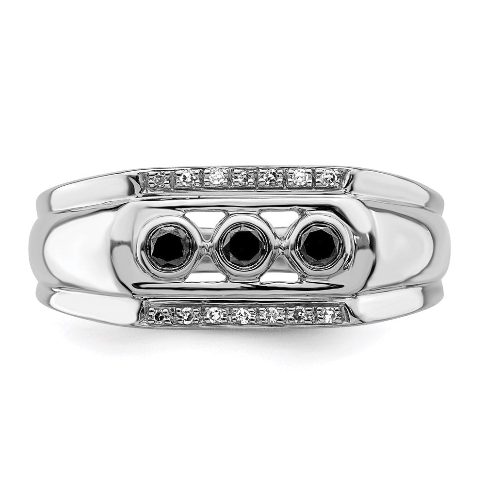 Sterling Silver Rhodium Plated Black And White Diamond Men'S Ring