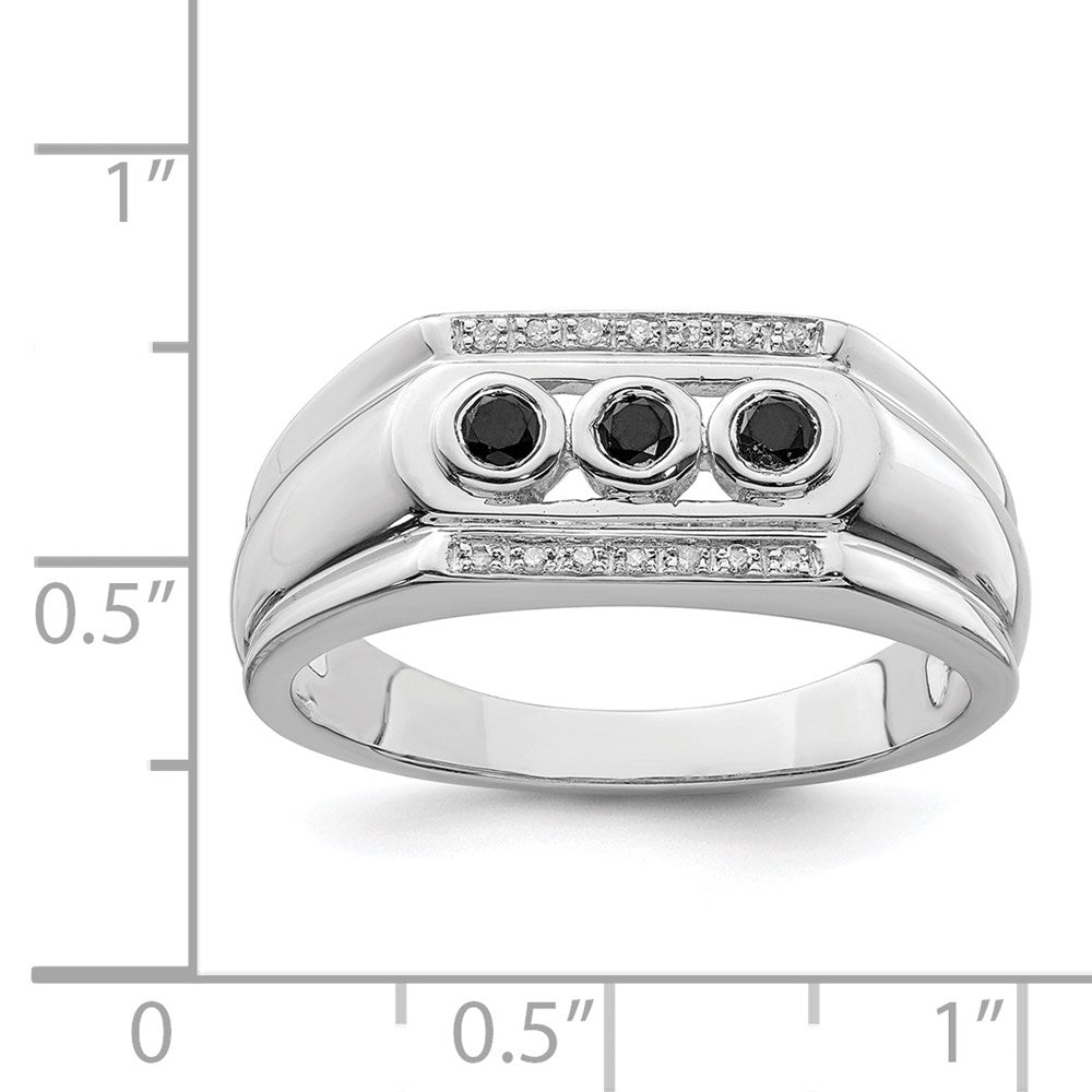 Sterling Silver Rhodium Plated Black And White Diamond Men'S Ring