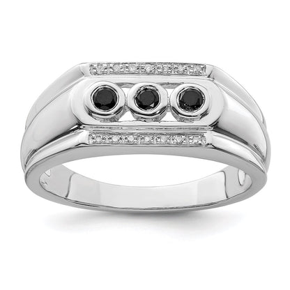 Sterling Silver Rhodium Plated Black And White Diamond Men'S Ring