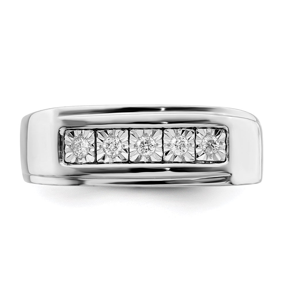 Sterling Silver Rhodium Plated Men'S Polished Diamond Ring