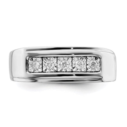 Sterling Silver Rhodium Plated Men'S Polished Diamond Ring