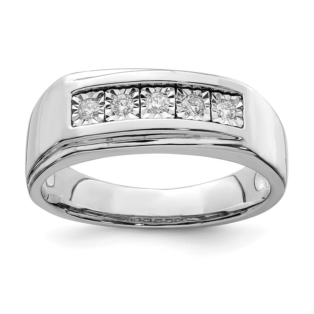 Sterling Silver Rhodium Plated Men'S Polished Diamond Ring