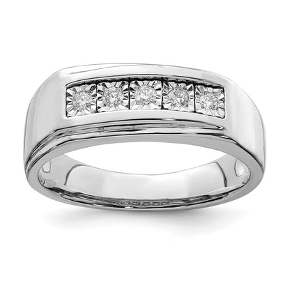 Sterling Silver Rhodium Plated Men'S Polished Diamond Ring