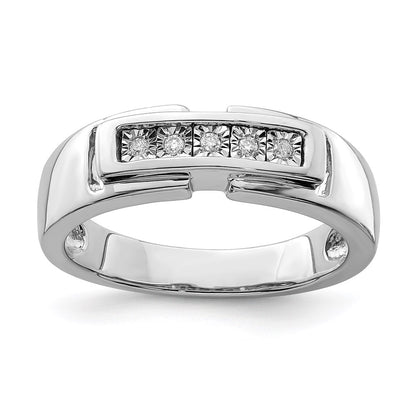 Sterling Silver Rhodium Plated Men'S Polished Diamond Ring