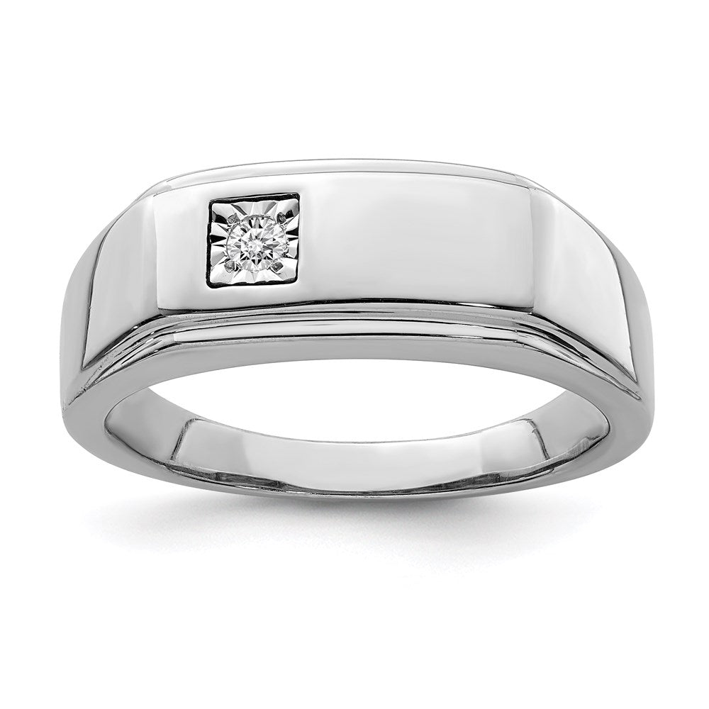 Sterling Silver Rhodium Plated Men'S Polished Diamond Ring