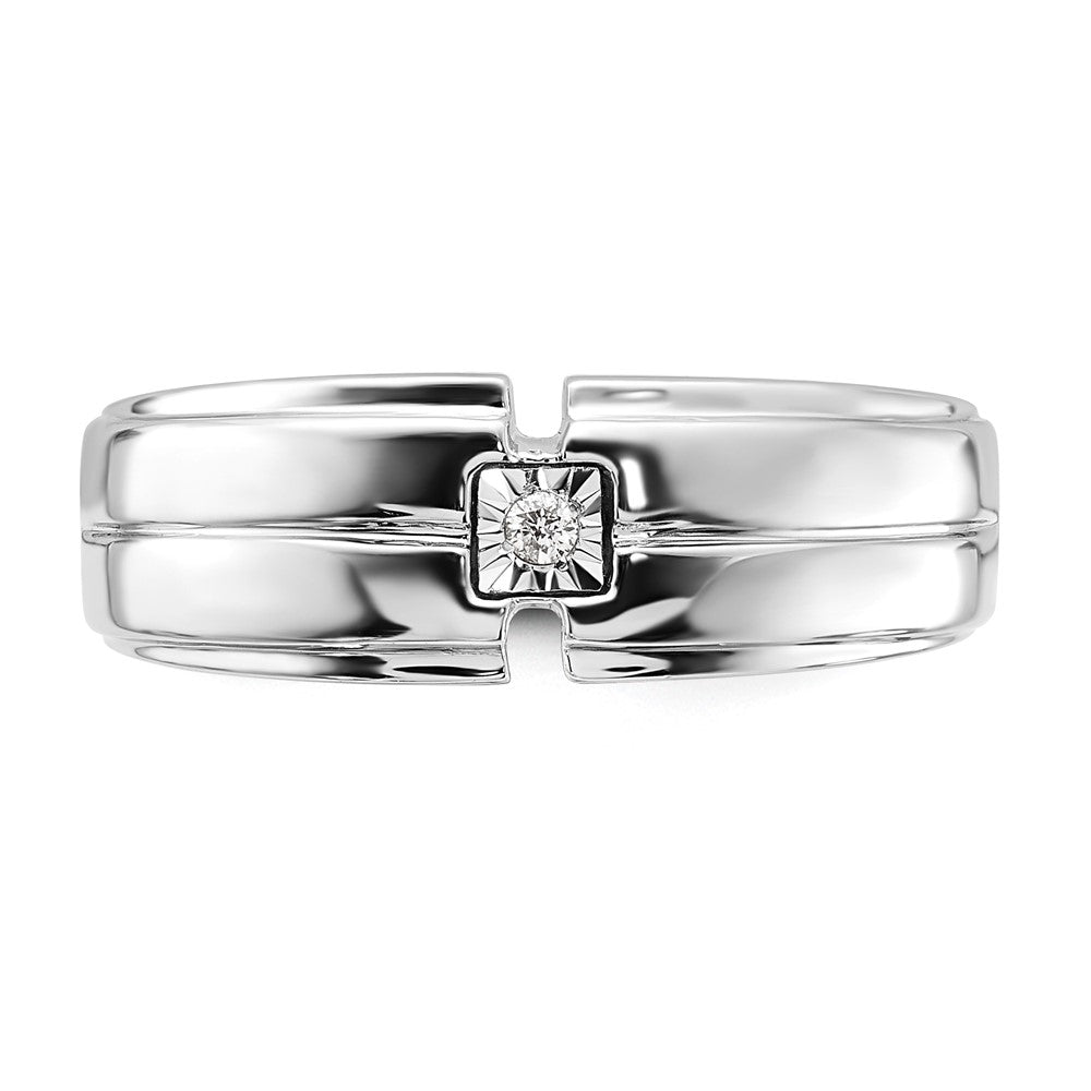 Sterling Silver Rhodium Plated Men'S Polished Diamond Ring