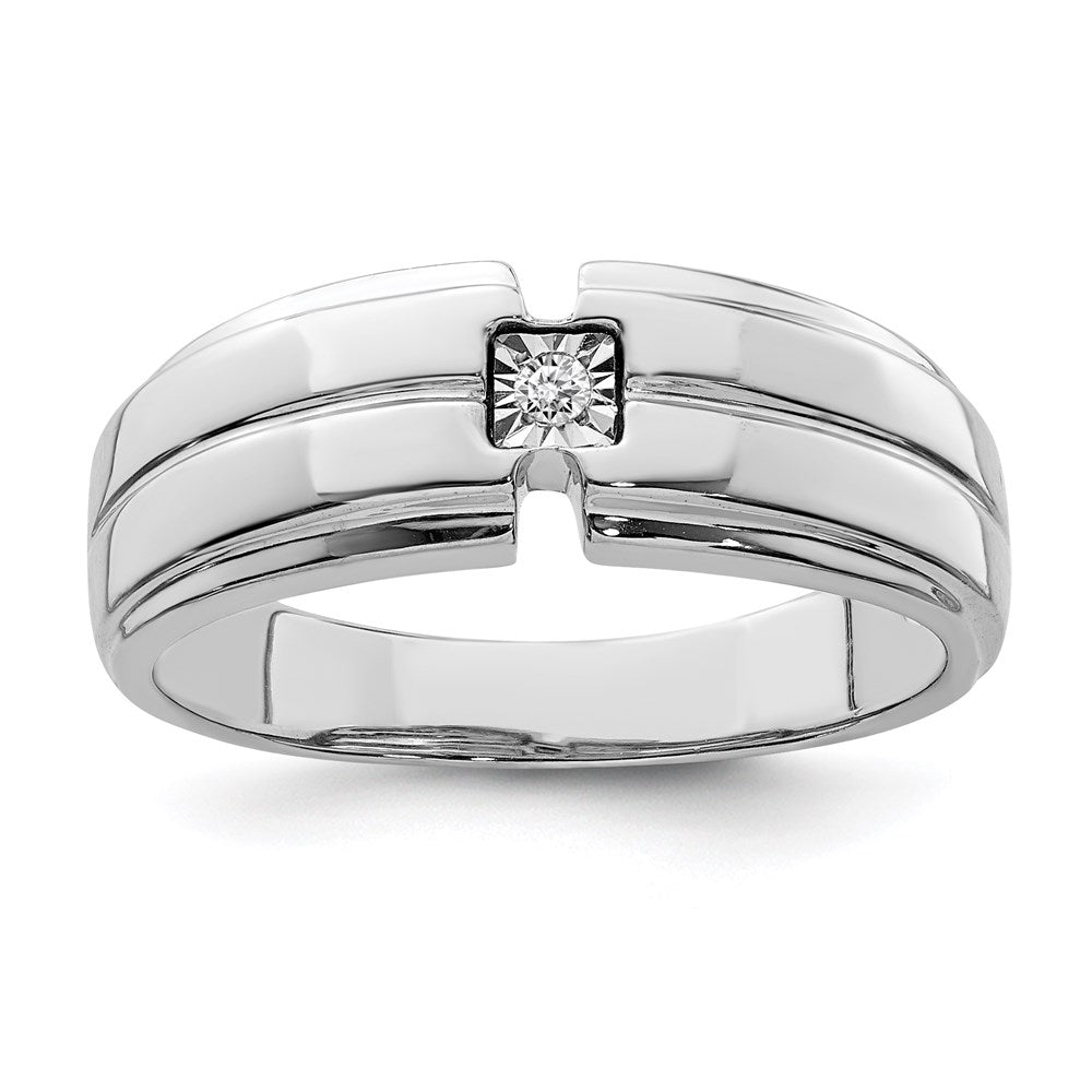 Sterling Silver Rhodium Plated Men'S Polished Diamond Ring